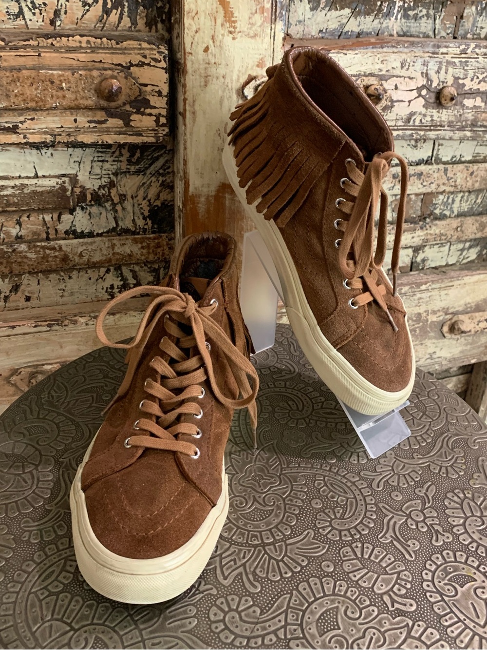 Converse Brown Suede Fringe High Top Sneakers Skater Western 6.5 Men’s 8 Women’s